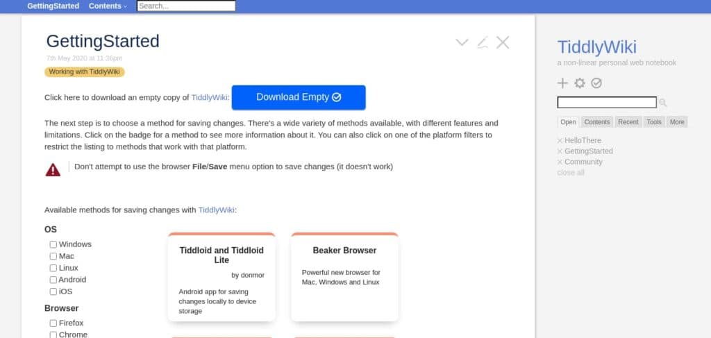 TiddlyWiki İndirme
