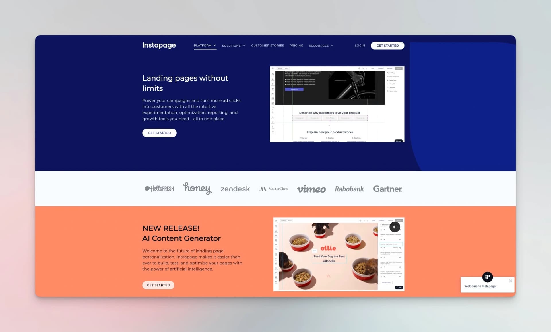 Instapage homepage