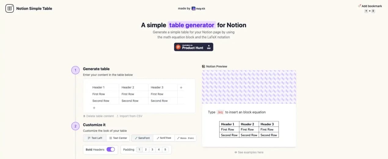 Notion için tablo oluşturucu