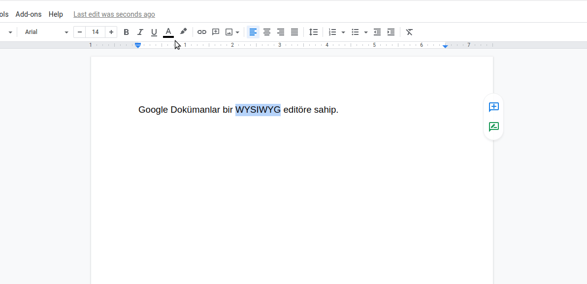 Google Dokümanlar bir WYSIWYG Editöre Sahip